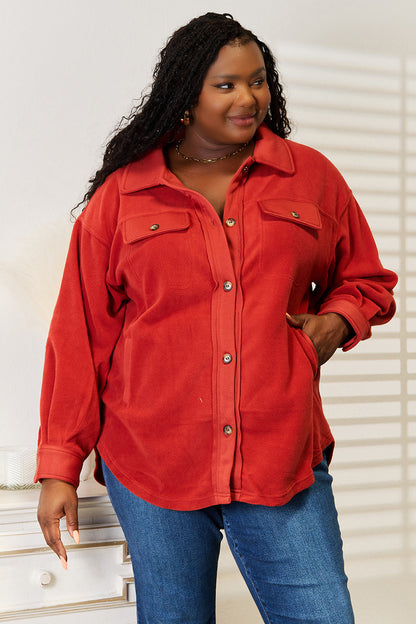 Heimish Cozy Girl Full Size Button Down Shacket - Tote and Lounge
