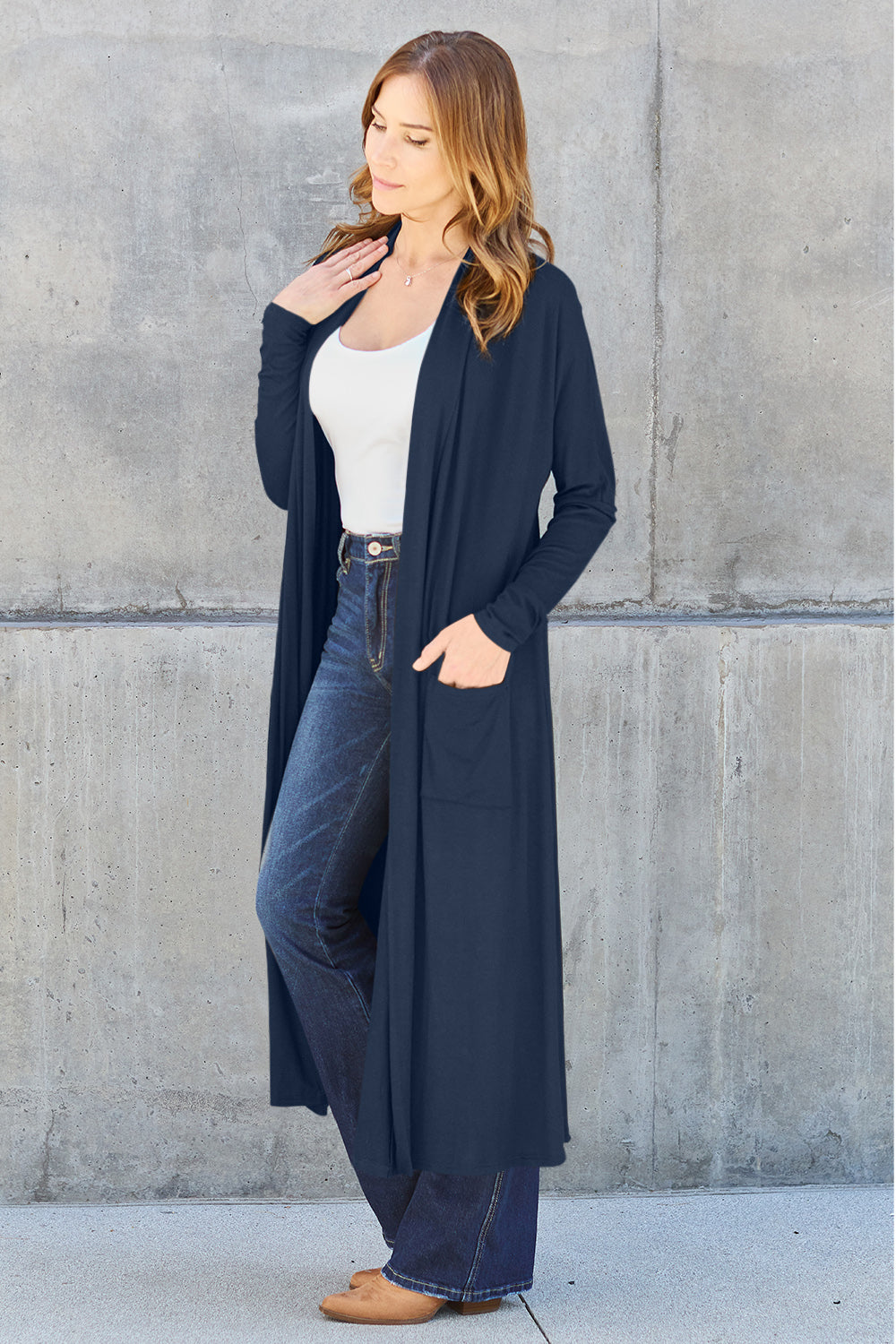 Basic Bae Full Size Open Front Long Sleeve Cover Up - Tote and Lounge
