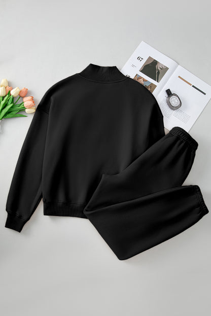 Quarter Zip Long Sleeve Top and Pants Set - Tote and Lounge