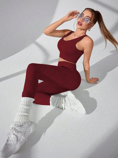 Scoop Neck Wide Strap Top and Pants Active Set - Tote and Lounge