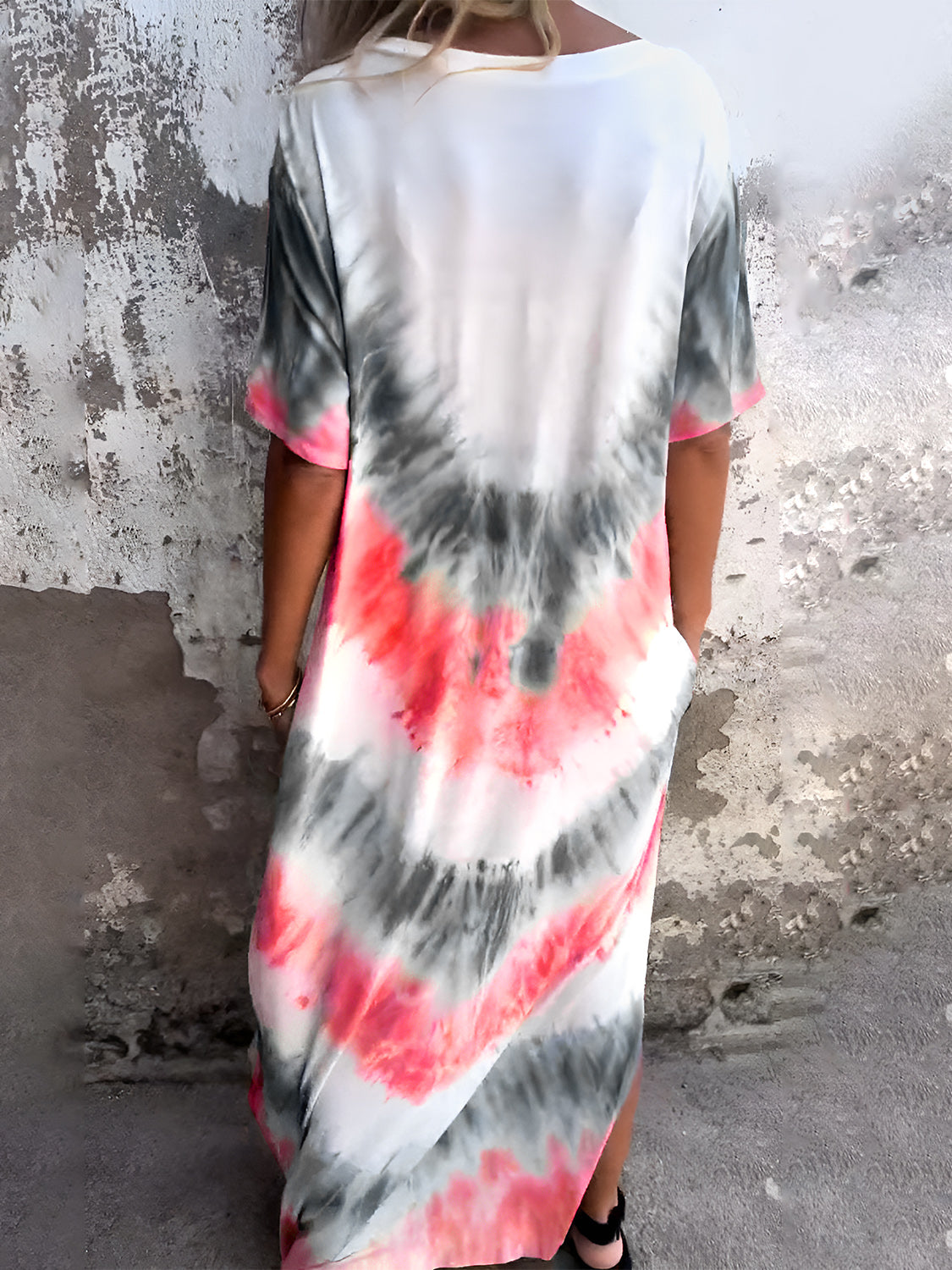 Full Size Pocketed Tie-Dye Short Sleeve Dress - Tote and Lounge