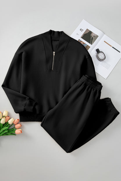 Quarter Zip Long Sleeve Top and Pants Set - Tote and Lounge