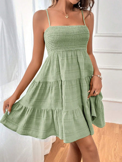 Smocked Tiered Sleeveless Mini Dress - Tote and Lounge