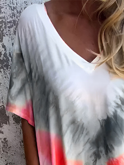 Full Size Pocketed Tie-Dye Short Sleeve Dress - Tote and Lounge