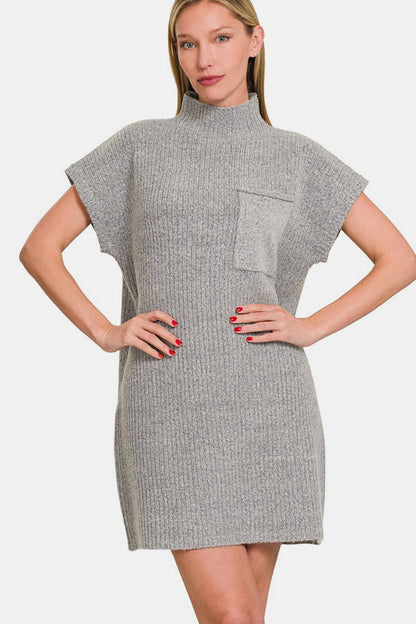 Zenana Short Sleeve Sweater Mini Dress - Tote and Lounge