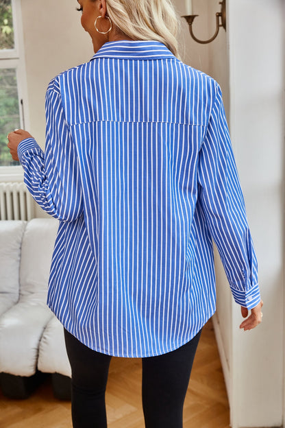 Striped Button Up Long Sleeve Shirt - Tote and Lounge