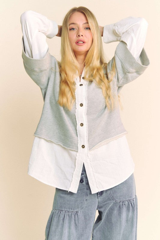 Davi &amp; Dani Faux Layered French Terry Contrast Top