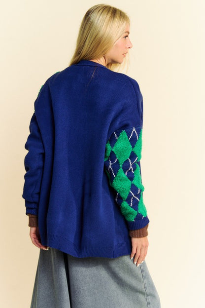 Davi &amp; Dani Argyle V-Neck Dropped Shoulder Cardigan