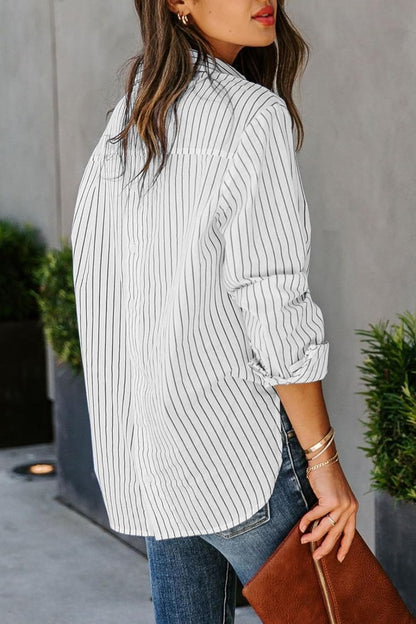 Striped Button Up Long Sleeve Shirt - Tote and Lounge