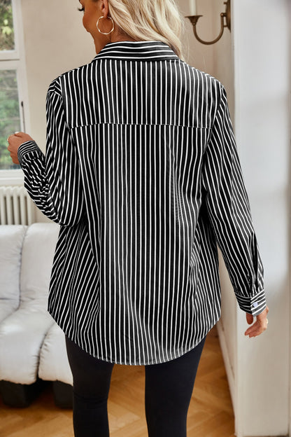 Striped Button Up Long Sleeve Shirt - Tote and Lounge