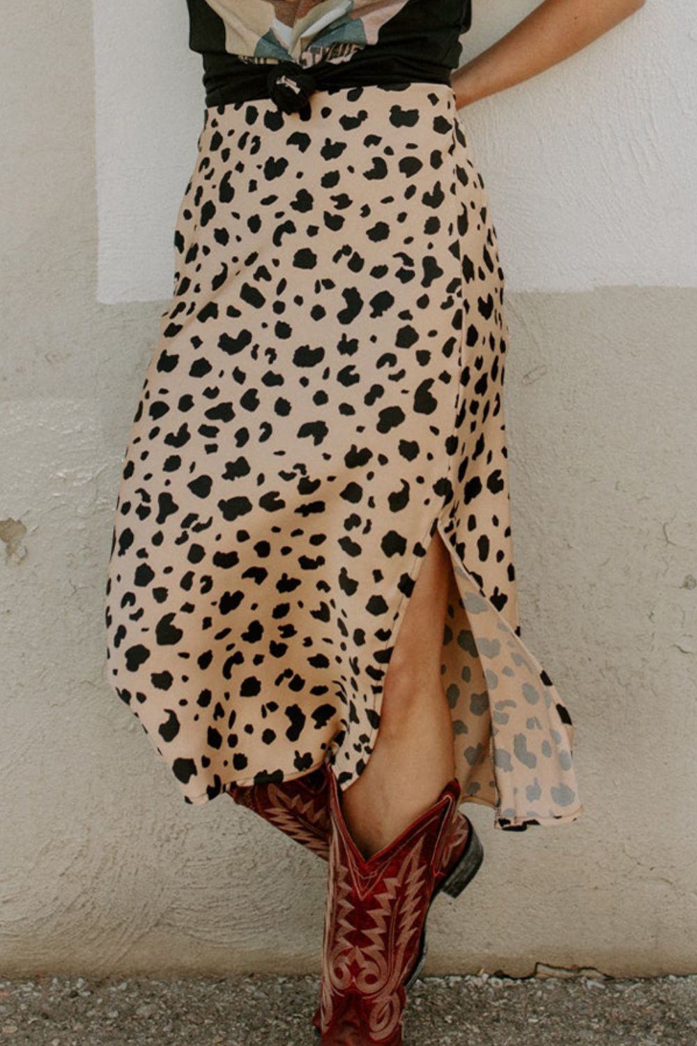 Slit Printed Midi Skirt - Tote and Lounge
