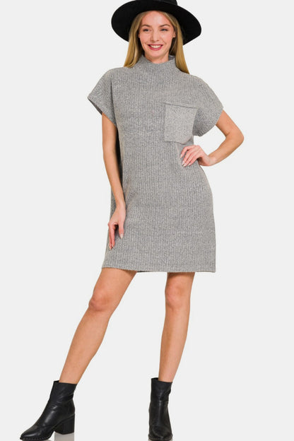 Zenana Short Sleeve Sweater Mini Dress - Tote and Lounge