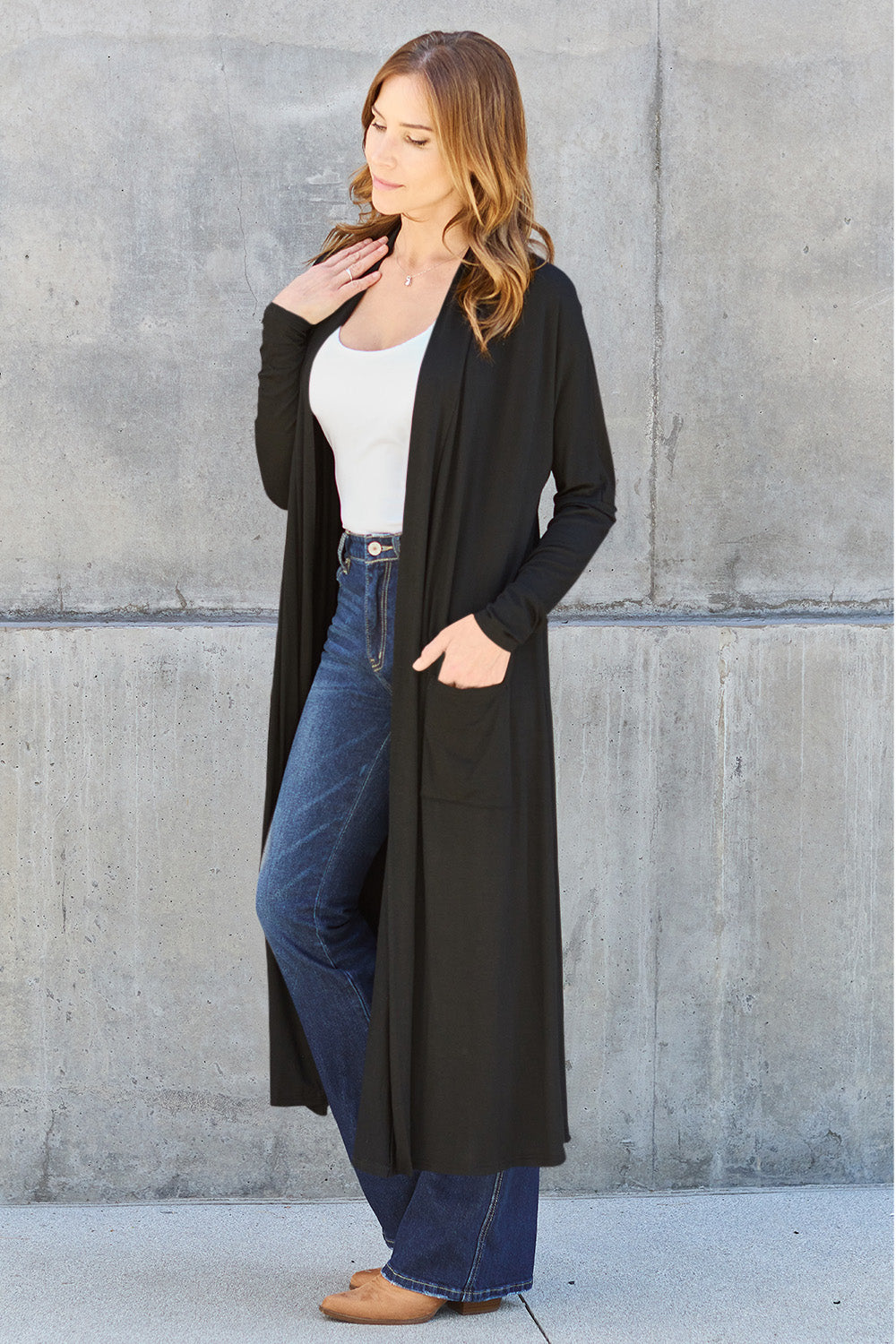Basic Bae Full Size Open Front Long Sleeve Cover Up - Tote and Lounge