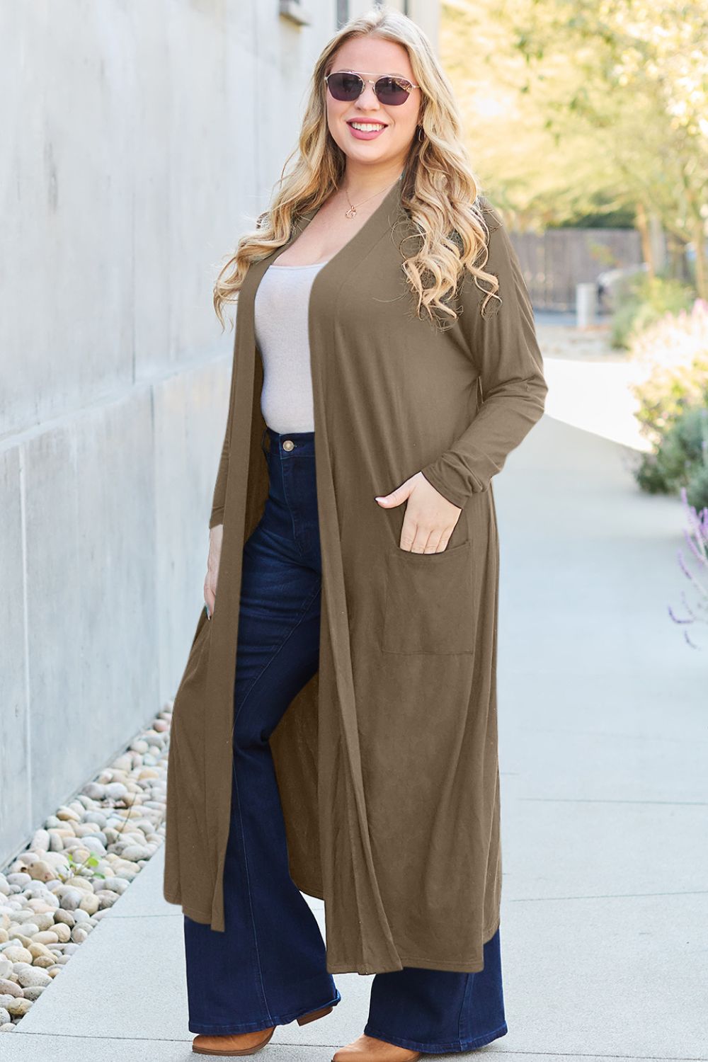 Basic Bae Full Size Open Front Long Sleeve Cover Up - Tote and Lounge