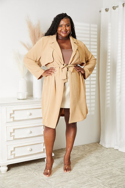 Culture Code Full Size Tied Trench Coat with Pockets - Tote and Lounge