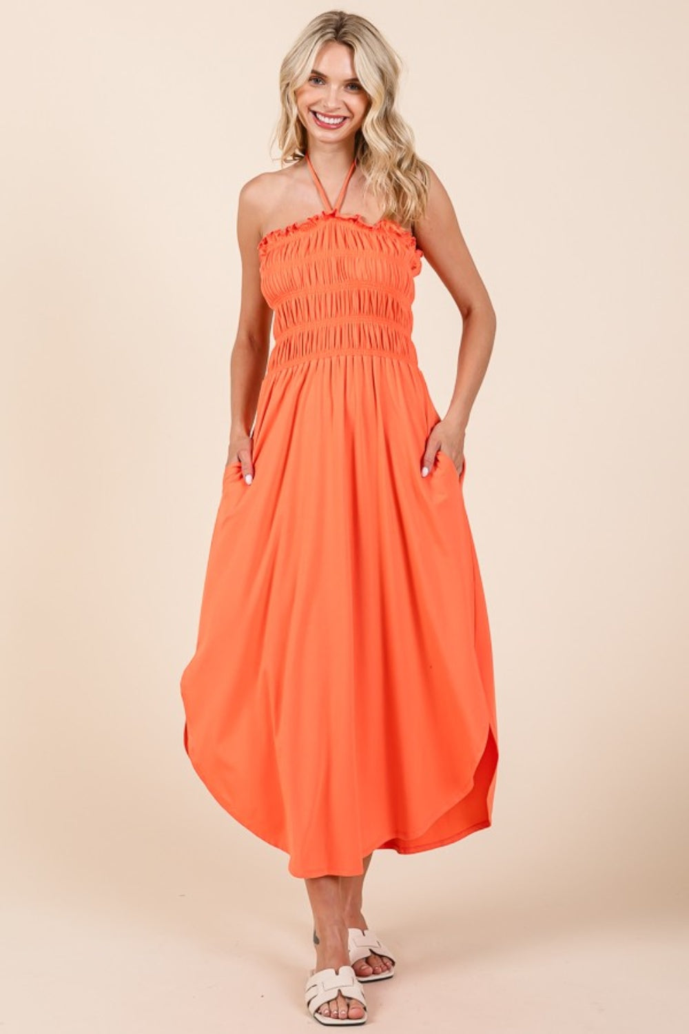Culture Code Tie Back Shirring Dress with Pockets - Tote and Lounge
