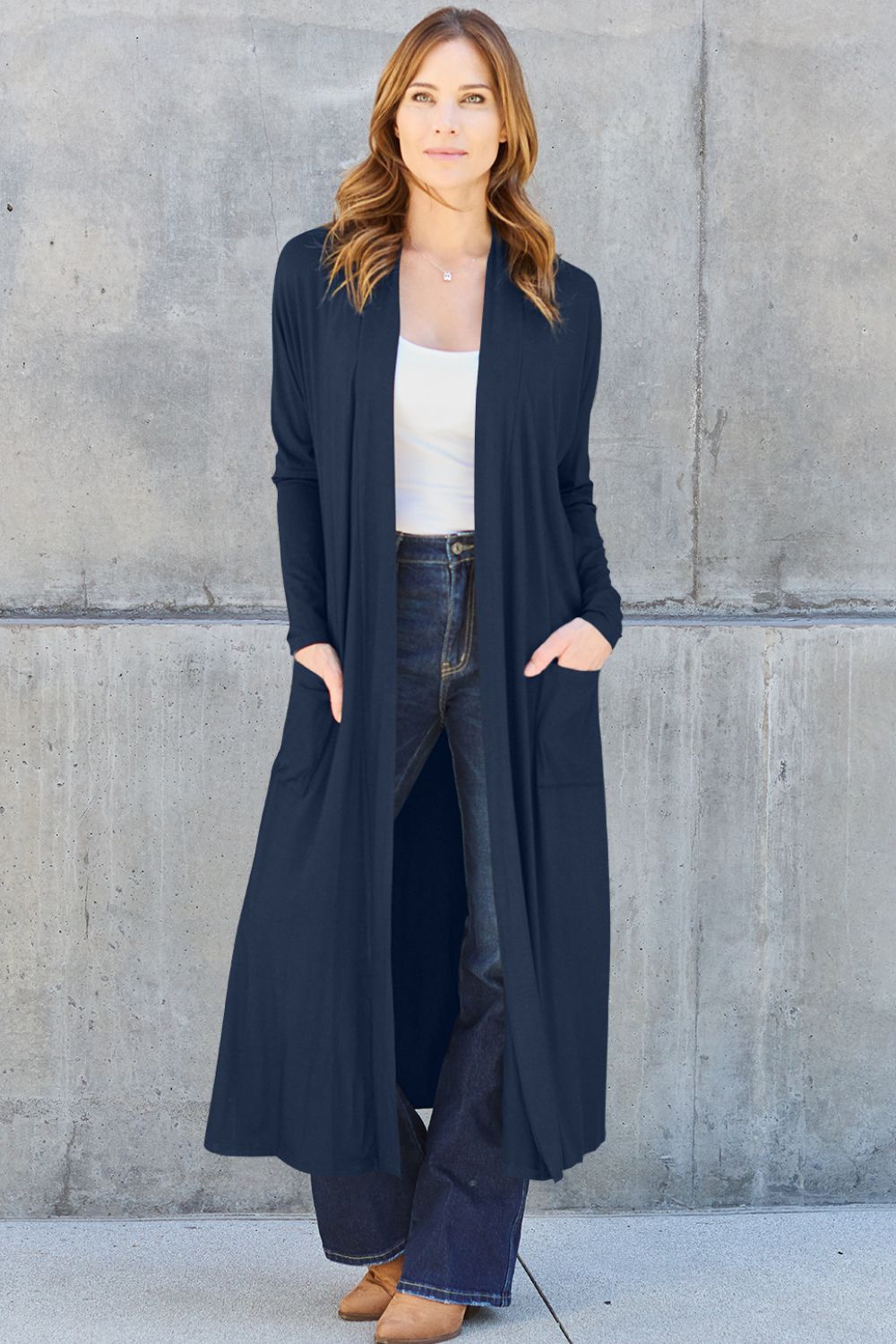 Basic Bae Full Size Open Front Long Sleeve Cover Up - Tote and Lounge