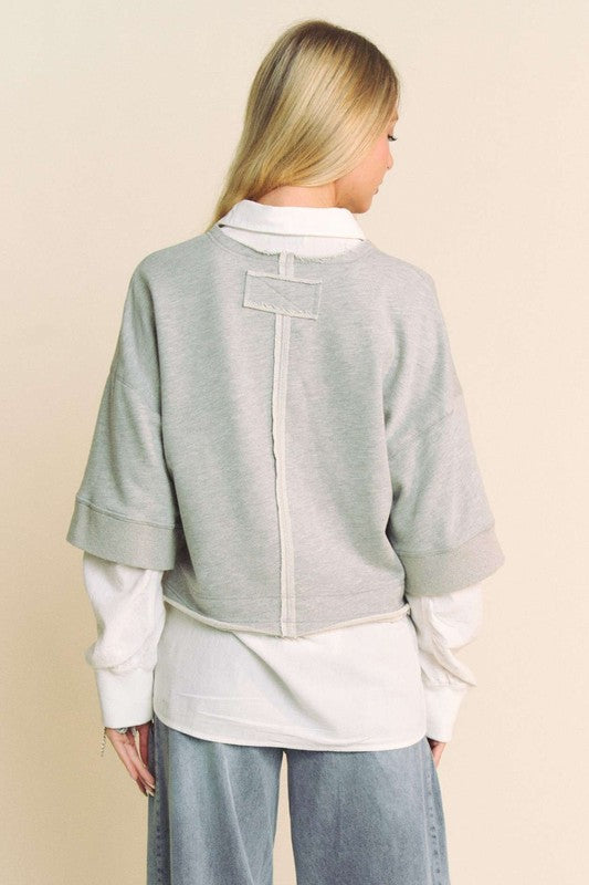 Davi &amp; Dani Faux Layered French Terry Contrast Top