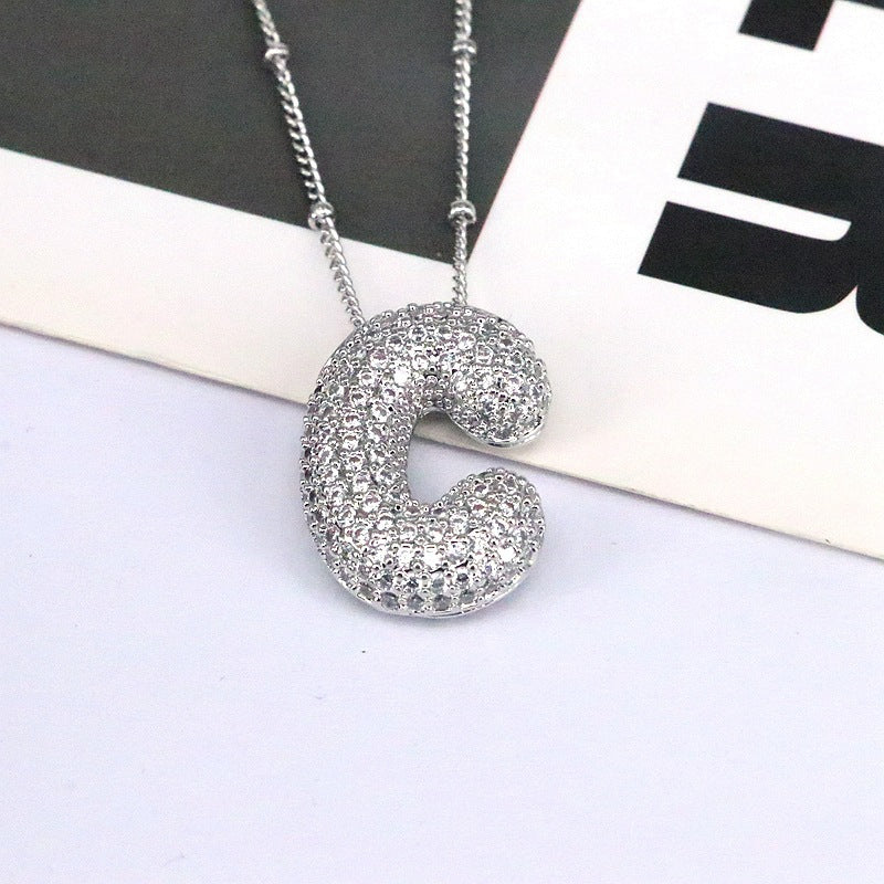 Copper Inlaid Zircon Letter Pendant Necklace A-L - Tote and Lounge