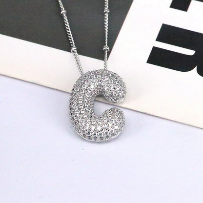 Copper Inlaid Zircon Letter Pendant Necklace A-L - Tote and Lounge