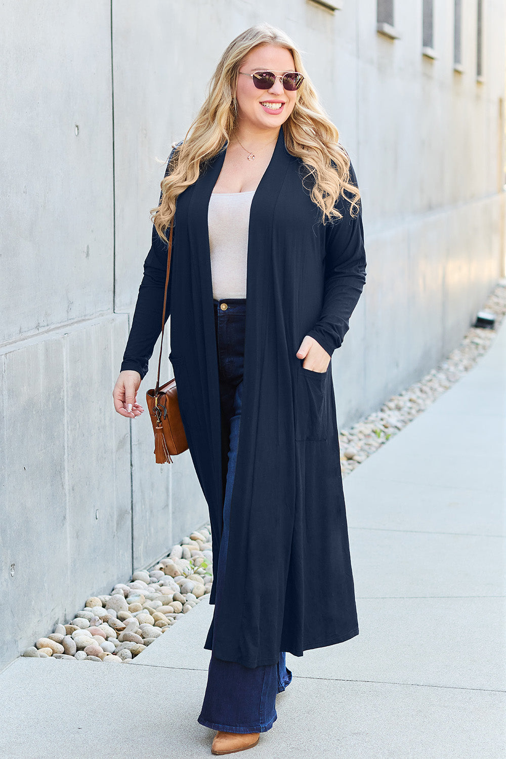 Basic Bae Full Size Open Front Long Sleeve Cover Up - Tote and Lounge