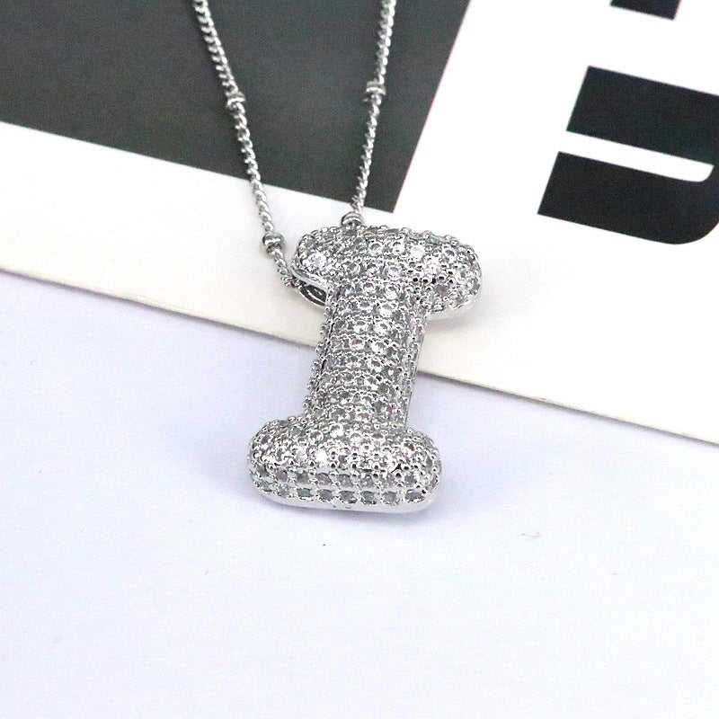 Copper Inlaid Zircon Letter Pendant Necklace A-L - Tote and Lounge