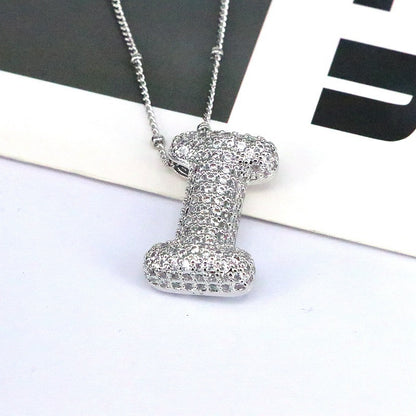 Copper Inlaid Zircon Letter Pendant Necklace A-L - Tote and Lounge