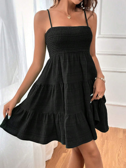 Smocked Tiered Sleeveless Mini Dress - Tote and Lounge