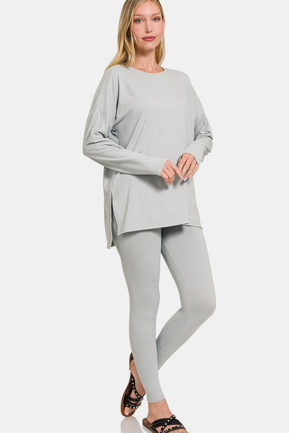 Zenana Full Size Brushed Microfiber Top and Leggings Lounge Set - Tote and Lounge