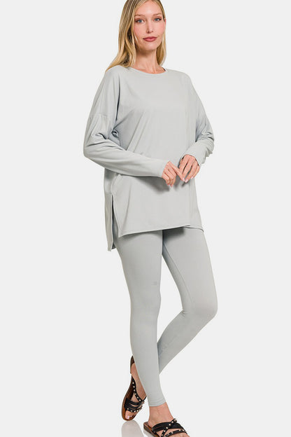 Zenana Full Size Brushed Microfiber Top and Leggings Lounge Set - Tote and Lounge