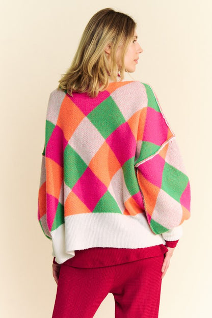 Davi &amp; Dani Exposed Seam Color Block Dropped Shoulder Sweater