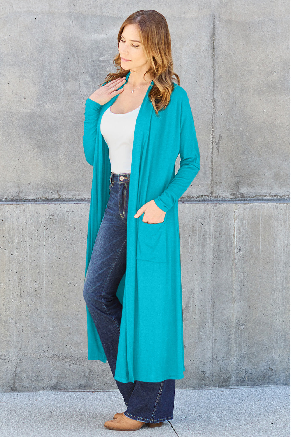 Basic Bae Full Size Open Front Long Sleeve Cover Up - Tote and Lounge