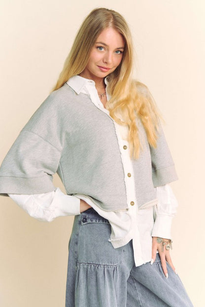 Davi &amp; Dani Faux Layered French Terry Contrast Top