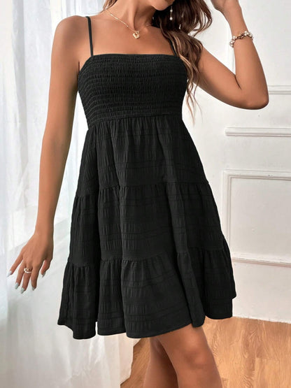 Smocked Tiered Sleeveless Mini Dress - Tote and Lounge