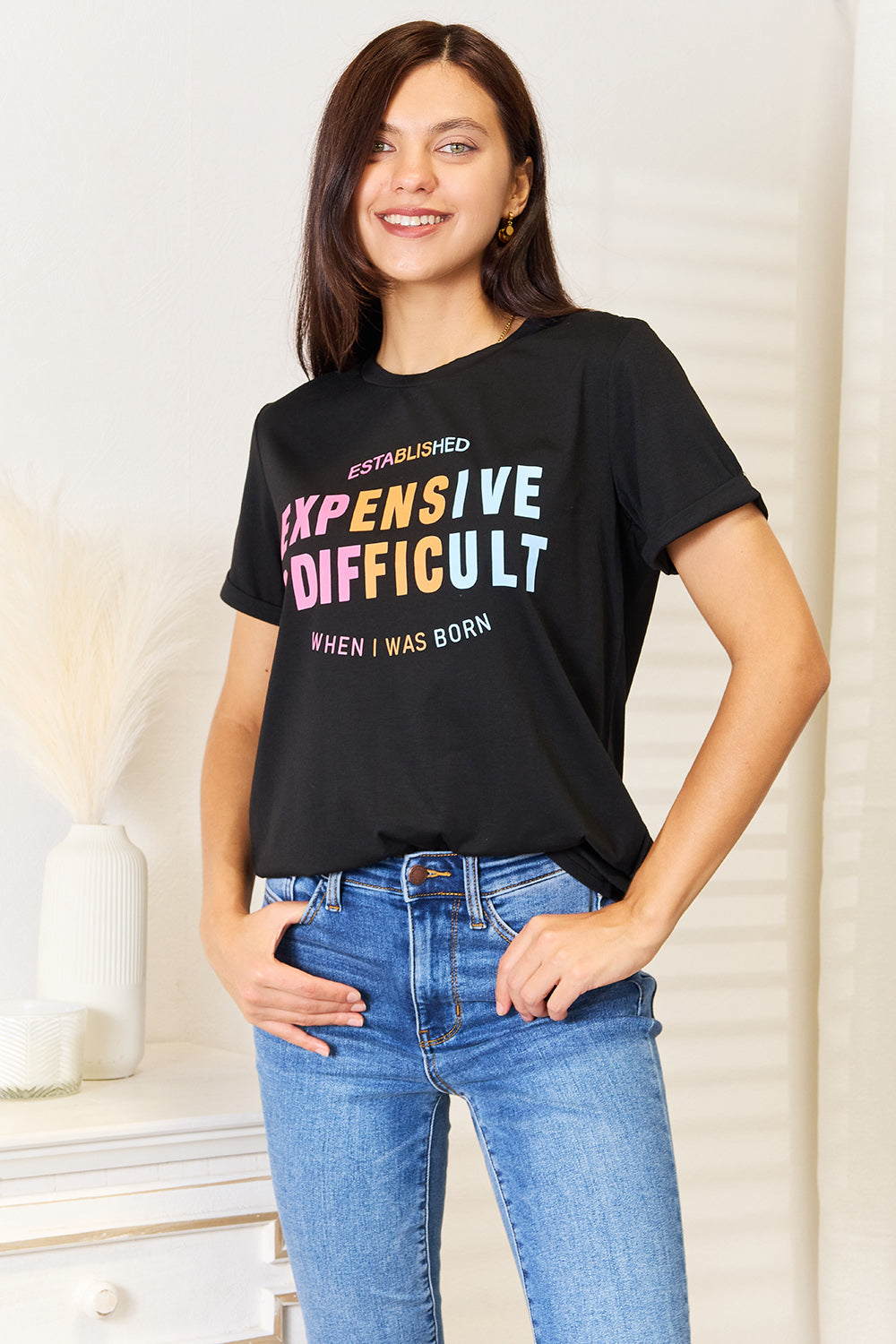 Simply Love Slogan Graphic Cuffed Sleeve T-Shirt - Tote and Lounge