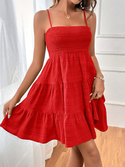 Smocked Tiered Sleeveless Mini Dress - Tote and Lounge