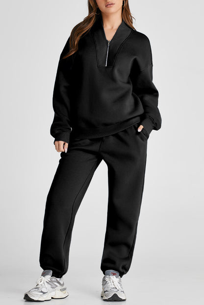 Quarter Zip Long Sleeve Top and Pants Set - Tote and Lounge