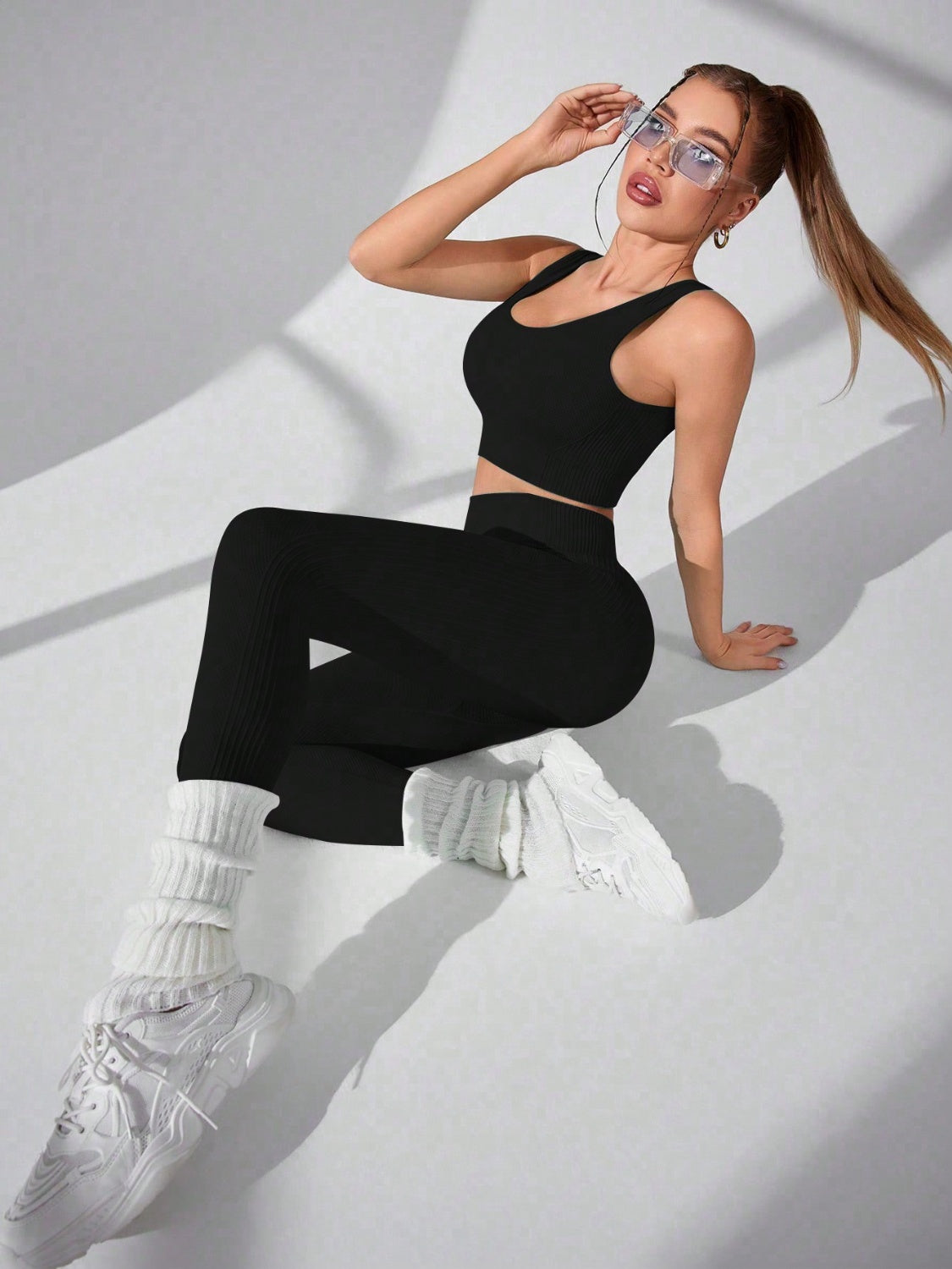 Scoop Neck Wide Strap Top and Pants Active Set - Tote and Lounge