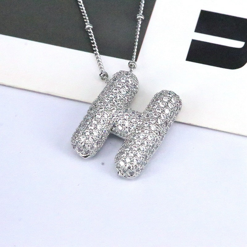 Copper Inlaid Zircon Letter Pendant Necklace A-L - Tote and Lounge