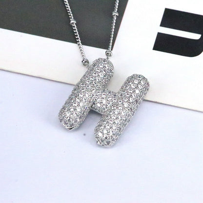 Copper Inlaid Zircon Letter Pendant Necklace A-L - Tote and Lounge