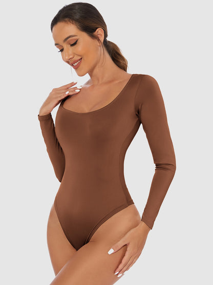 Full Size Scoop Neck Long Sleeve Bodysuit - Tote and Lounge