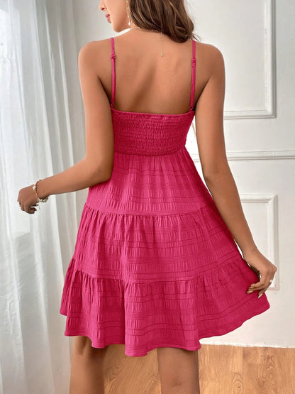 Smocked Tiered Sleeveless Mini Dress - Tote and Lounge