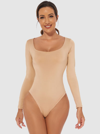 Full Size Scoop Neck Long Sleeve Bodysuit - Tote and Lounge