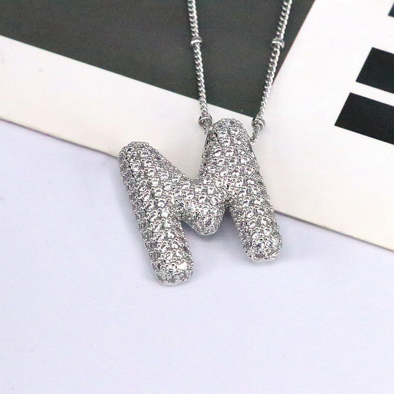 Copper Inlaid Zircon Letter Pendant Necklace M-Z - Tote and Lounge