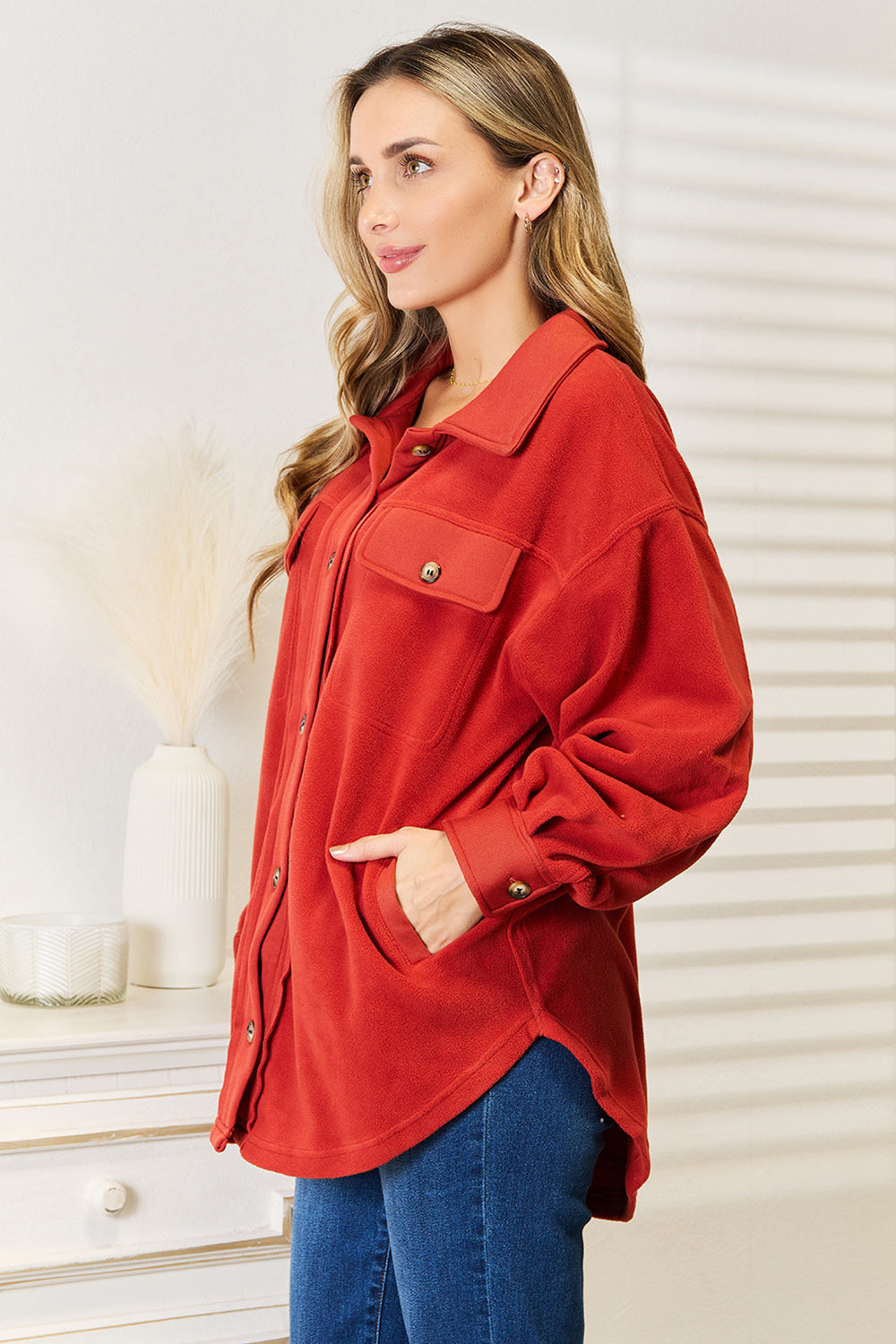 Heimish Cozy Girl Full Size Button Down Shacket - Tote and Lounge