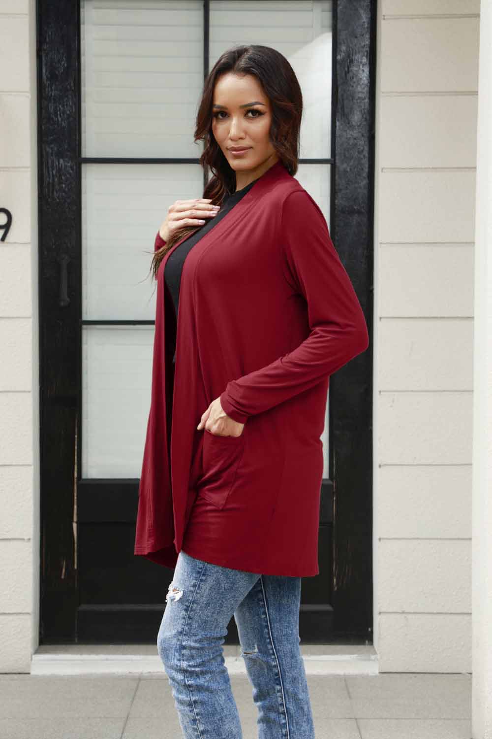 Basic Bae Full Size Open Front Long Sleeve Cardigan with Pockets - Tote and Lounge