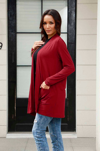 Basic Bae Full Size Open Front Long Sleeve Cardigan with Pockets - Tote and Lounge