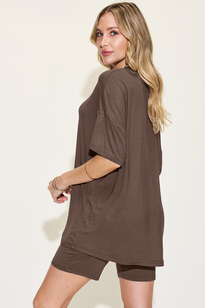 Basic Bae Full Size V-Neck Drop Shoulder T-Shirt and Shorts Set - Tote and Lounge