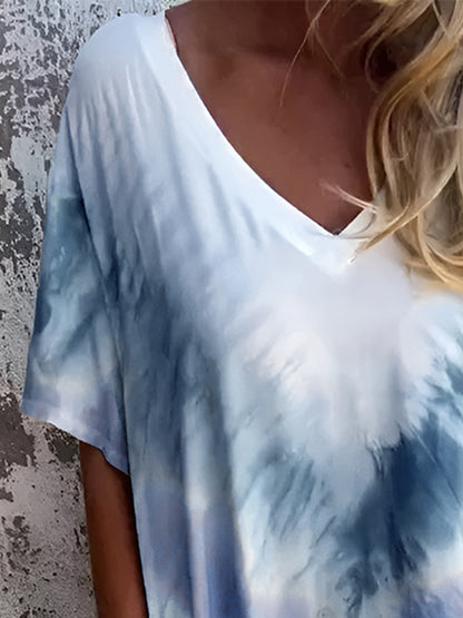 Full Size Pocketed Tie-Dye Short Sleeve Dress - Tote and Lounge