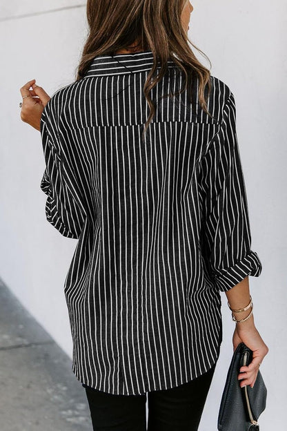 Striped Button Up Long Sleeve Shirt - Tote and Lounge